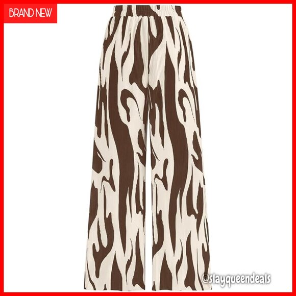 Pants - Wide Leg Palazzo Pants High Waist Pleated Lounge Casual Dressy